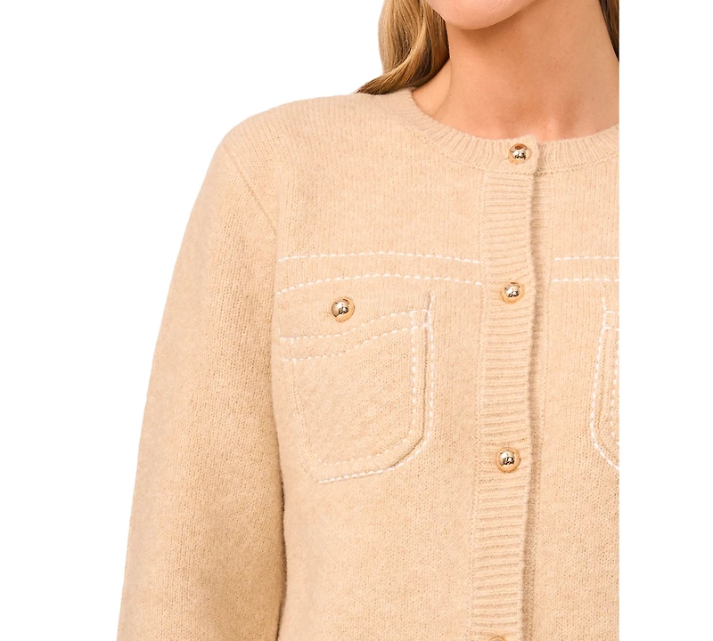 CeCe Women's Long Sleeve Patch Pockets Cardigan