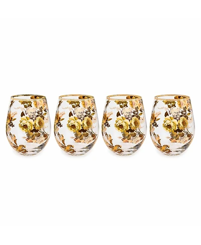 MacKenzie-Childs Wild Rose Stemless Wine Glasses, Set of 4