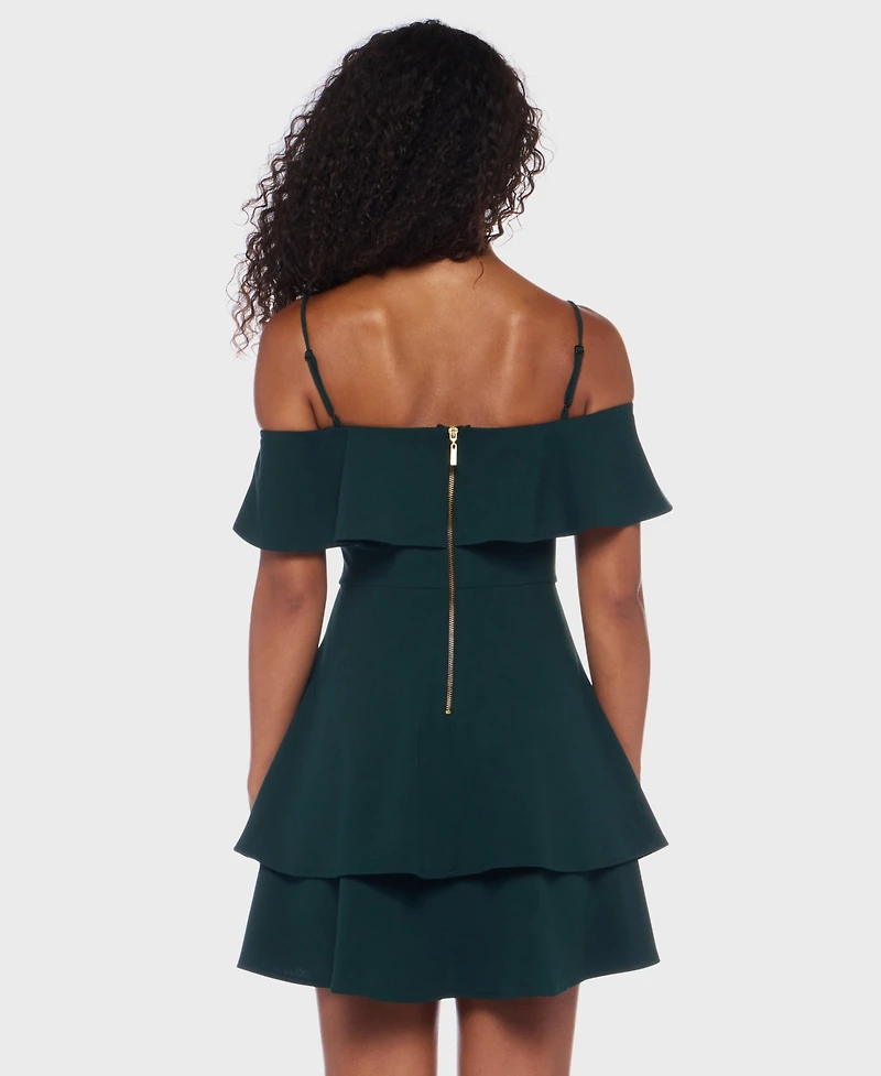 B Darlin Juniors' Ruffled Off-The-Shoulder Dress