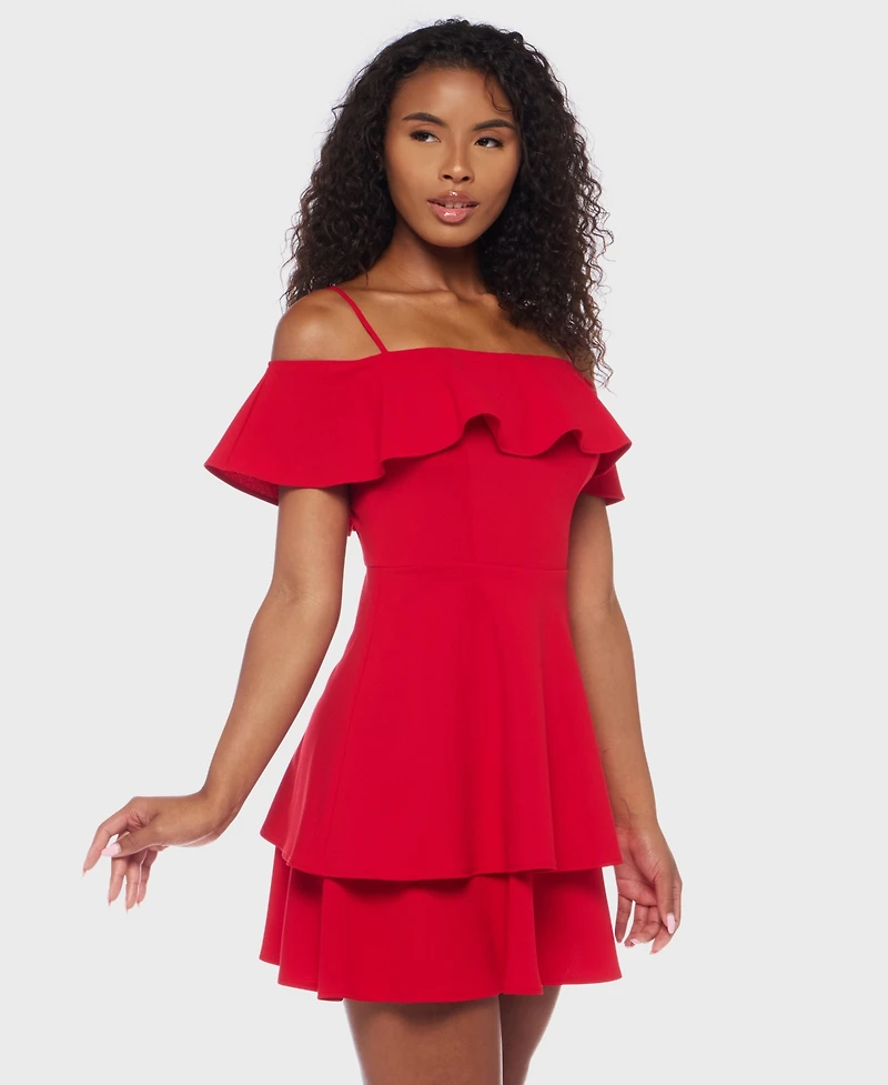 B Darlin Juniors' Ruffled Off-The-Shoulder Dress
