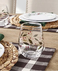 Winterberry Holiday Stemless Wine Glasses, Set of 4