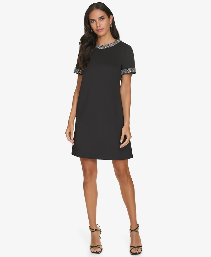 Calvin Klein Petite Heatfix Trim Jewel Neck Dress