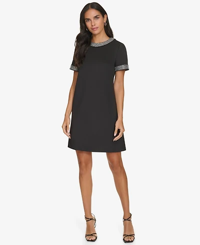 Calvin Klein Petite Heatfix Trim Jewel Neck Dress
