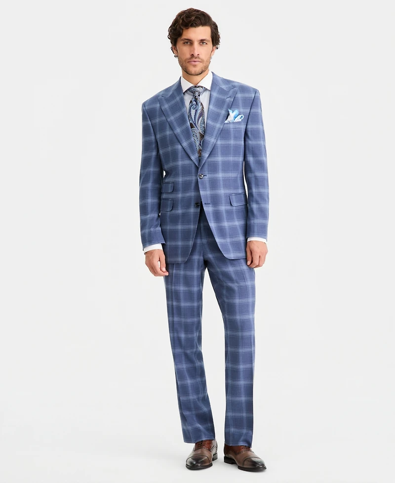 Tayion Collection Men's Classic-Fit Navy Plaid Suit Separates Jacket