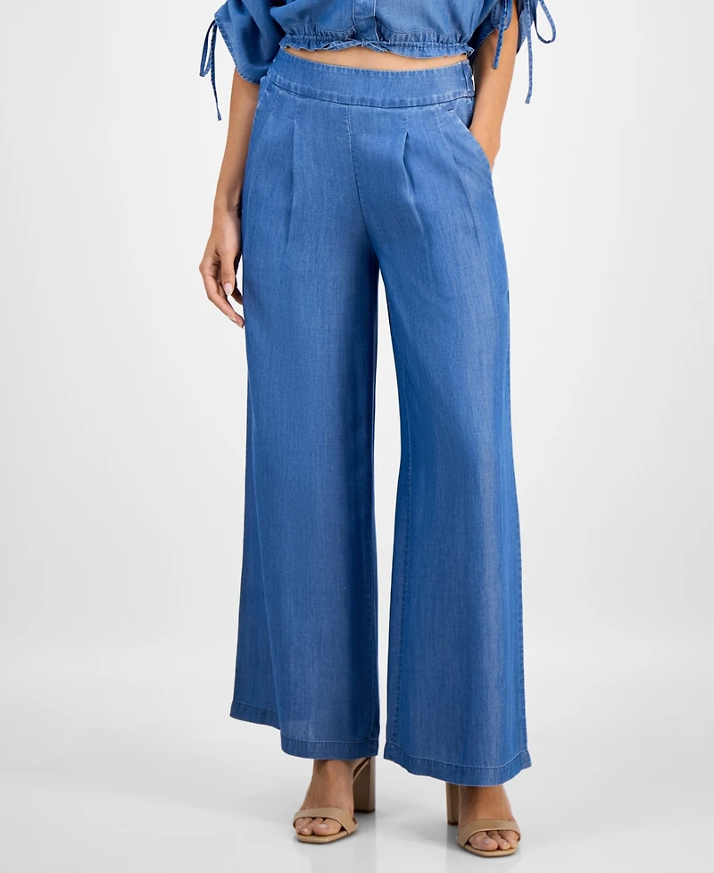 I.n.c. International Concepts Petite High Rise Wide-Leg Chambray Pants, Macy's Exclusive