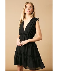 Oasis Women's Tiered Detail V-Neck Mini Dress