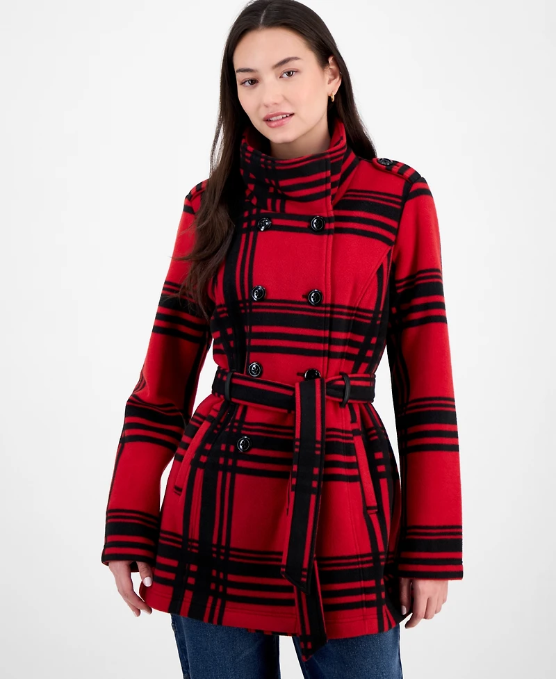 Bcx Juniors' Plaid Micro-Fleece Belted Jacket