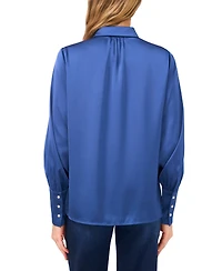 CeCe Women's Luxe Satin Imitation Pearl Button Down Blouse