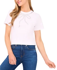 CeCe Women's Flowy Bow Gem Trim T-Shirt