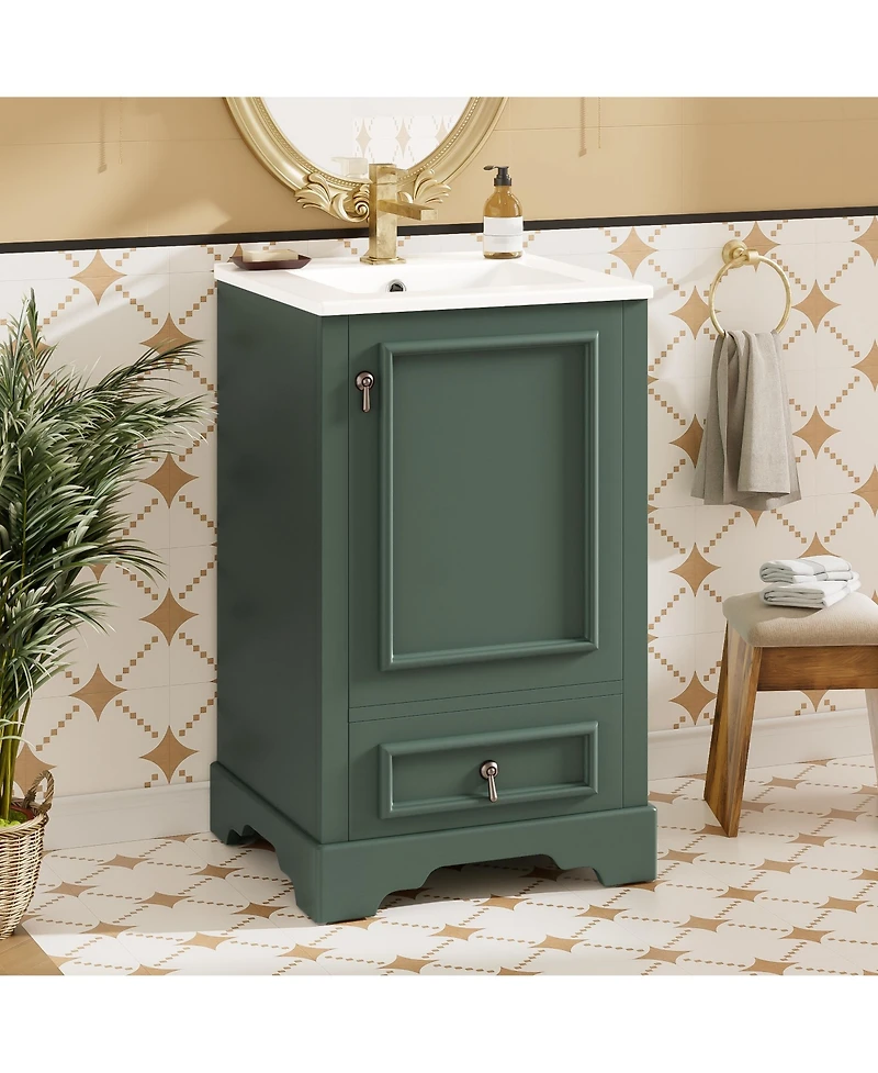 Casainc 20; Bathroom Vanity with Ceramic Sink, Soft-Close Door, U-Shaped Shelf, Drawer and Storage Rack