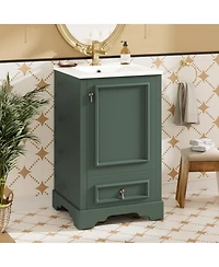 Casainc 20; Bathroom Vanity with Ceramic Sink, Soft-Close Door, U-Shaped Shelf, Drawer and Storage Rack