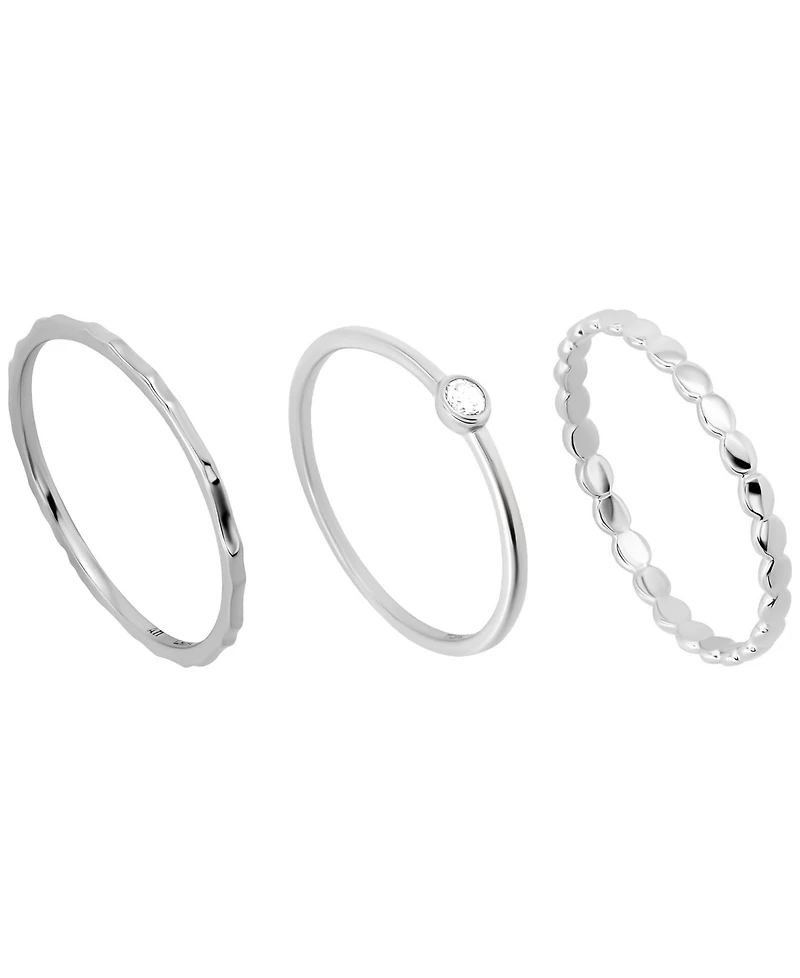 Macy's 3-Piece Cubic Zirconia Hammered Ring Set (0.12 ct. t.w.) in Sterling Silver