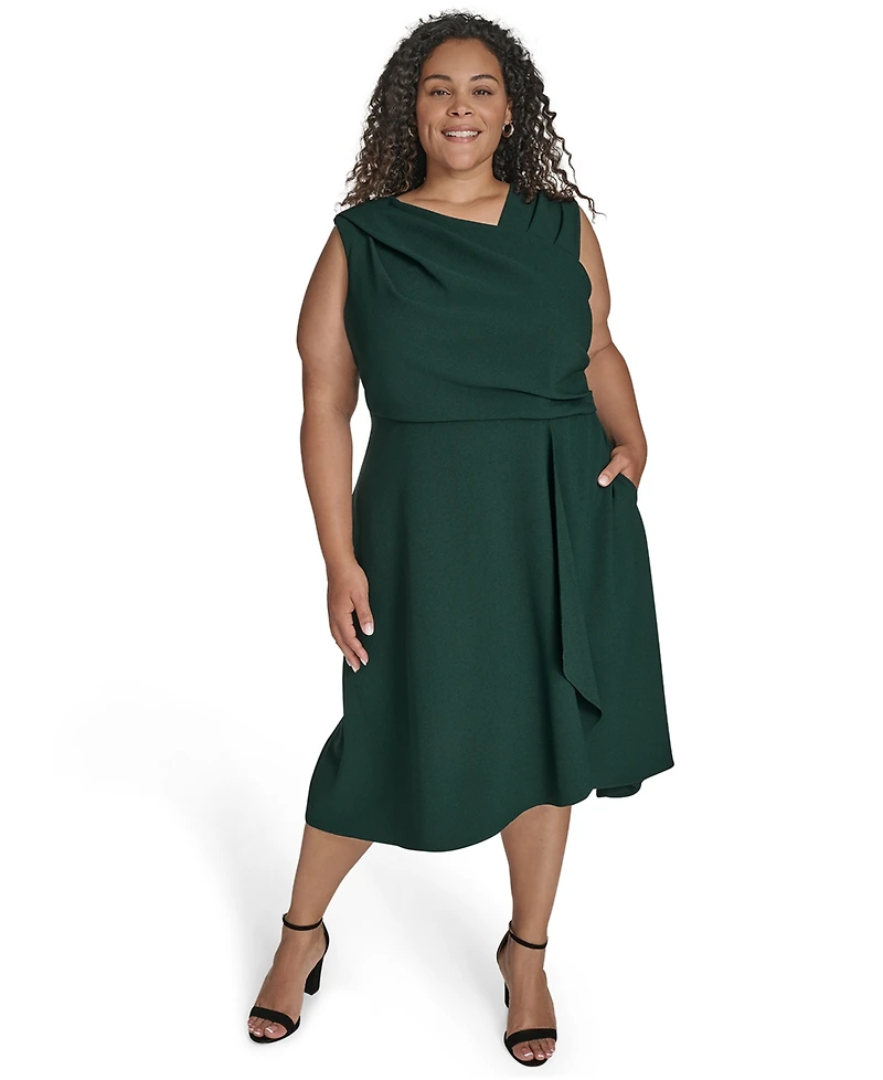 Vince Camuto Plus Asymmetric Neck Draped Midi Dress