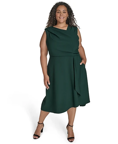 Vince Camuto Plus Asymmetric Neck Draped Midi Dress