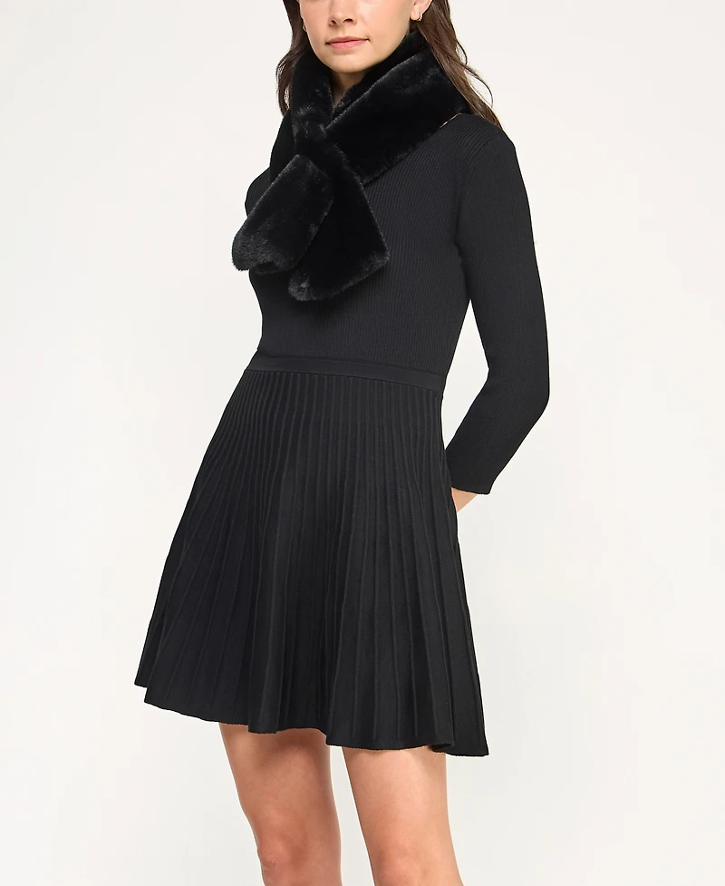 Bcx Juniors' 2-Piece V-Neck Fit and Flare Sweater Dress with Scarf Set