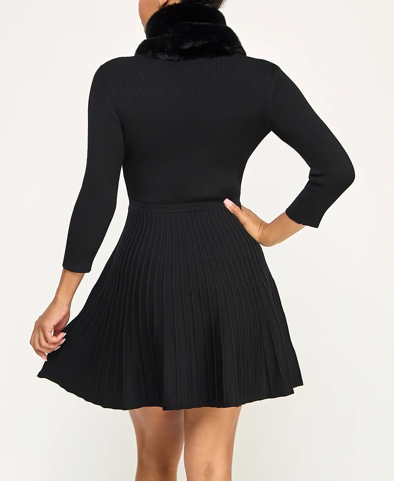 Bcx Juniors' 2-Piece V-Neck Fit and Flare Sweater Dress with Scarf Set
