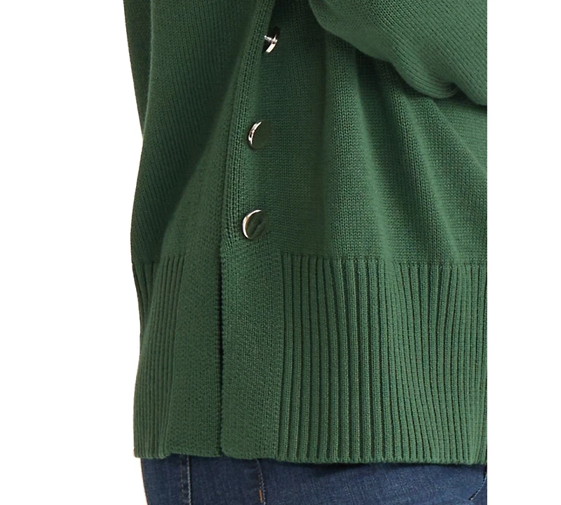 Jones New York Women's Side Seam Button Mock Neck Sweater
