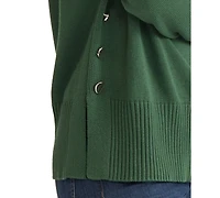 Jones New York Women's Side Seam Button Mock Neck Sweater