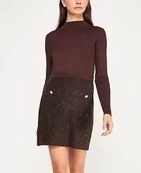 Invitee Juniors' Long-Sleeve Sequin-Skirt Sweater Dress