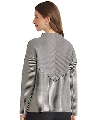 Jones New York Women's Striped Funnel Mock Neck Sweater