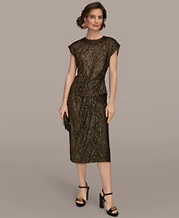 Donna Karan New York Women's Cap Sleeve Metallic Burnout Crewneck Top