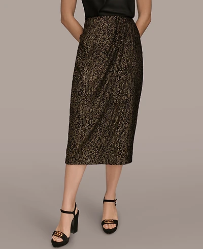 Donna Karan New York Women's Faux Wrap Metallic Burnout Skirt