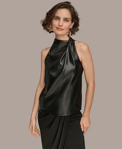 Donna Karan New York Women's Mock Neck Pleated Shoulder Blouse