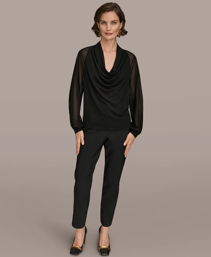 Donna Karan New York Women's Long Sleeve Mix Media Top