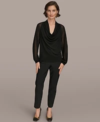 Donna Karan New York Women's Long Sleeve Mix Media Top