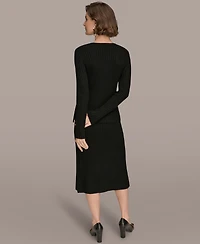 Donna Karan New York Women's Ribbed V-Neck Long Sleeve Sweater