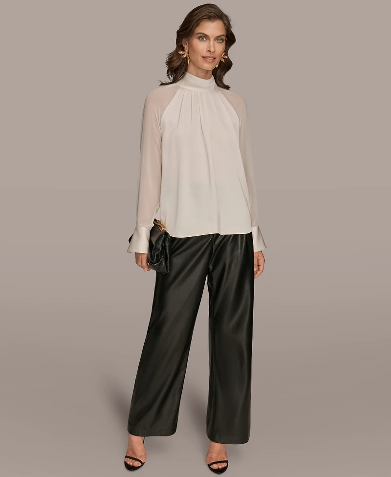 Donna Karan New York Women's High Neck Mix Media Blouse