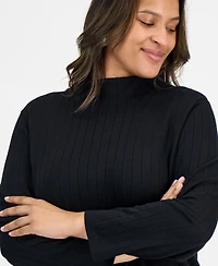 Jones New York Plus Wide Rib Funnel-Neck Sweater