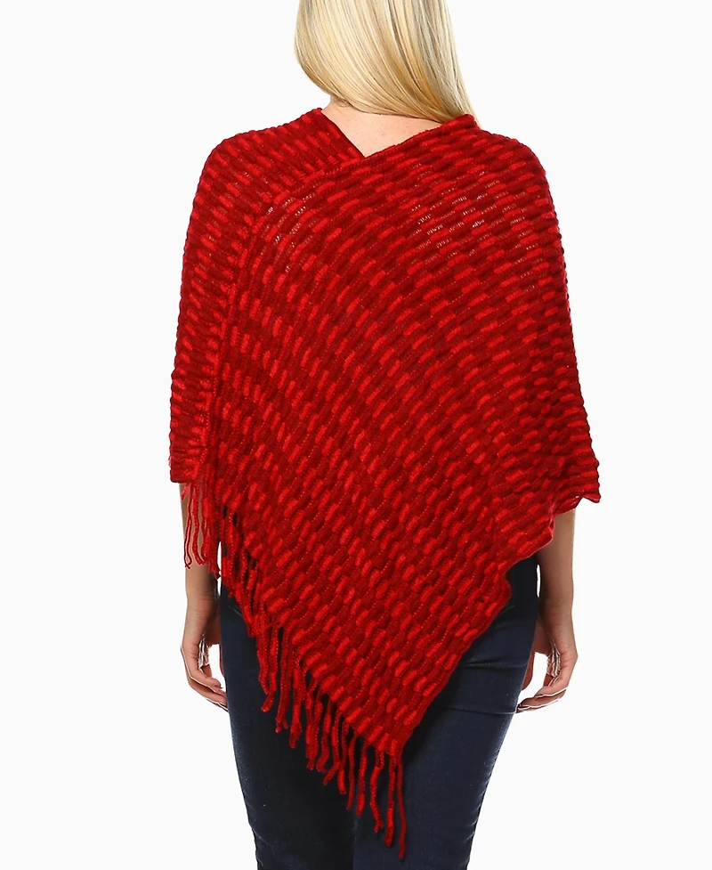 White Mark Plus Size Textured Knit Fringe Poncho