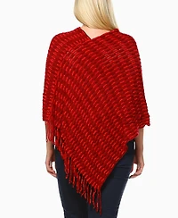 White Mark Plus Size Textured Knit Fringe Poncho