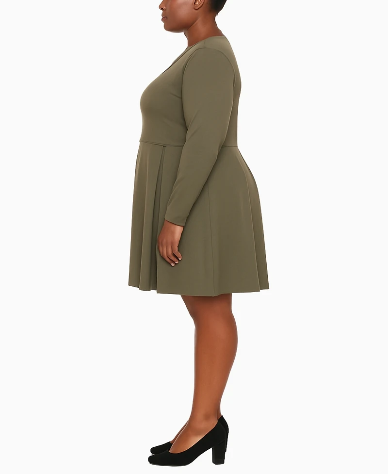 White Mark Plus Classic Long Sleeve Fit and Flare Dress