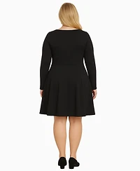 White Mark Plus Classic Long Sleeve Fit and Flare Dress
