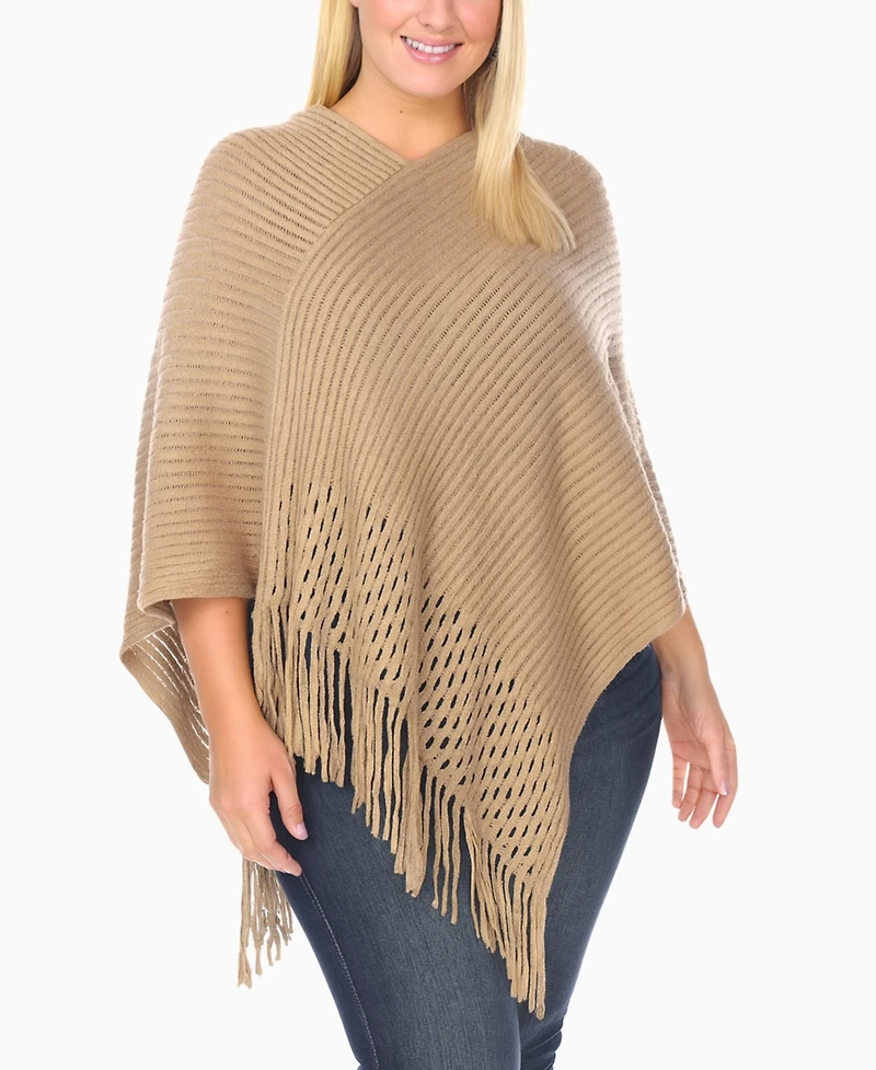 White Mark Plus Size Fringe Knit Pull Over Poncho