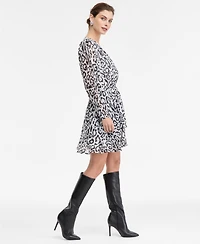 I.n.c. International Concepts Women's Printed Long-Sleeve Surplice Mini Dress, Macy's Exclusive