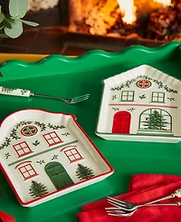 Spode Christmas Tree Village Tidbit Tray, Green