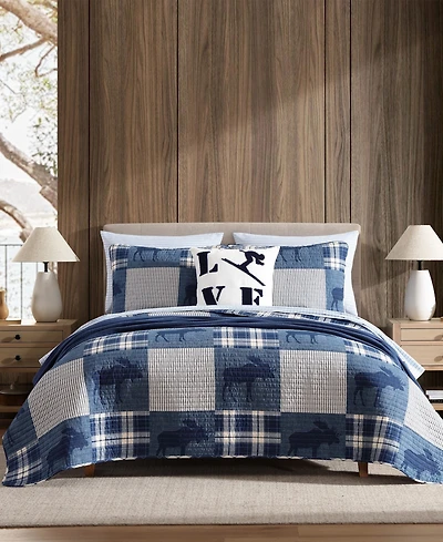 Eddie Bauer Moose Plaid Cotton Reversible 3-Pc. Quilt Set