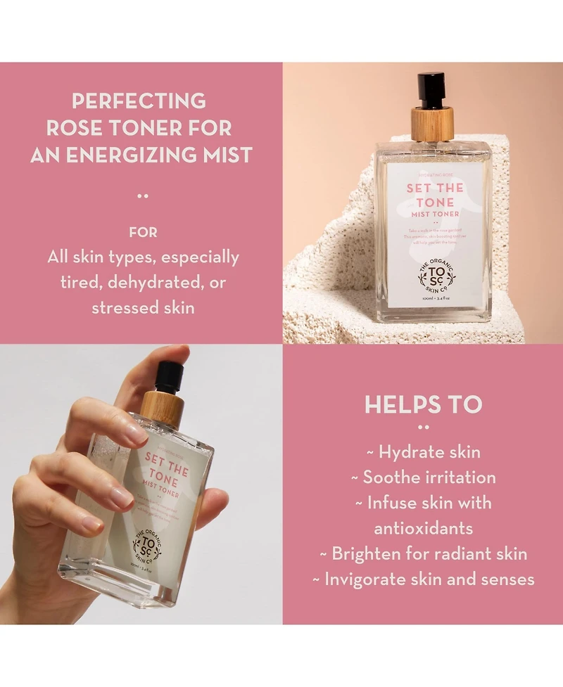 Toner for Face | Set The Tone by The Organic Skin Co. | Hydrating Toner Facial Spray | Rosewater Face Mist | Face Toner for Women | Honeysuckle, Rose