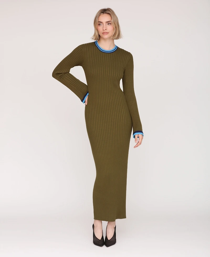Avec Les Filles Women's Long Sleeve Ribbed Neck Maxi Dress