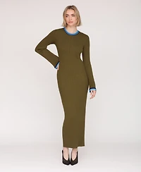Avec Les Filles Women's Long Sleeve Ribbed Neck Maxi Dress