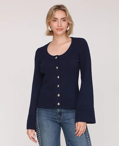 Avec Les Filles Women's Scoop Neck Long Sleeve Cardigan