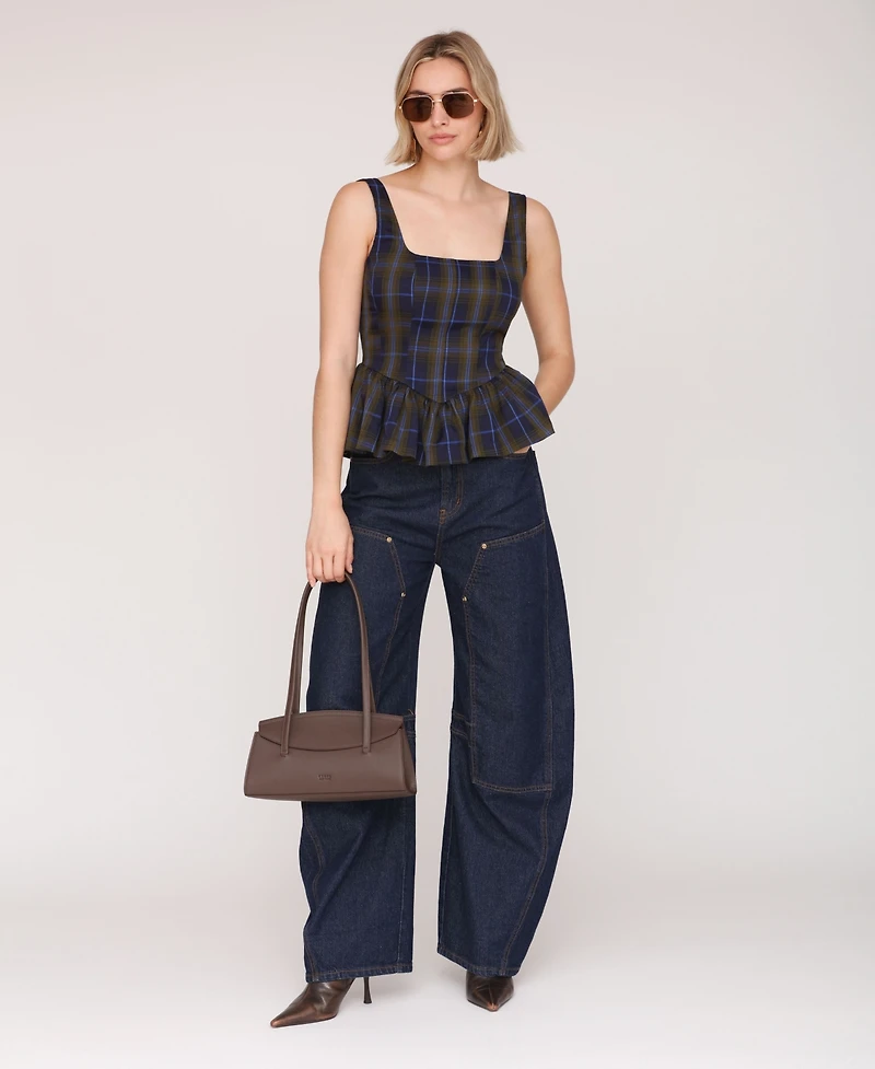 Avec Les Filles Women's Plaid Peplum Top