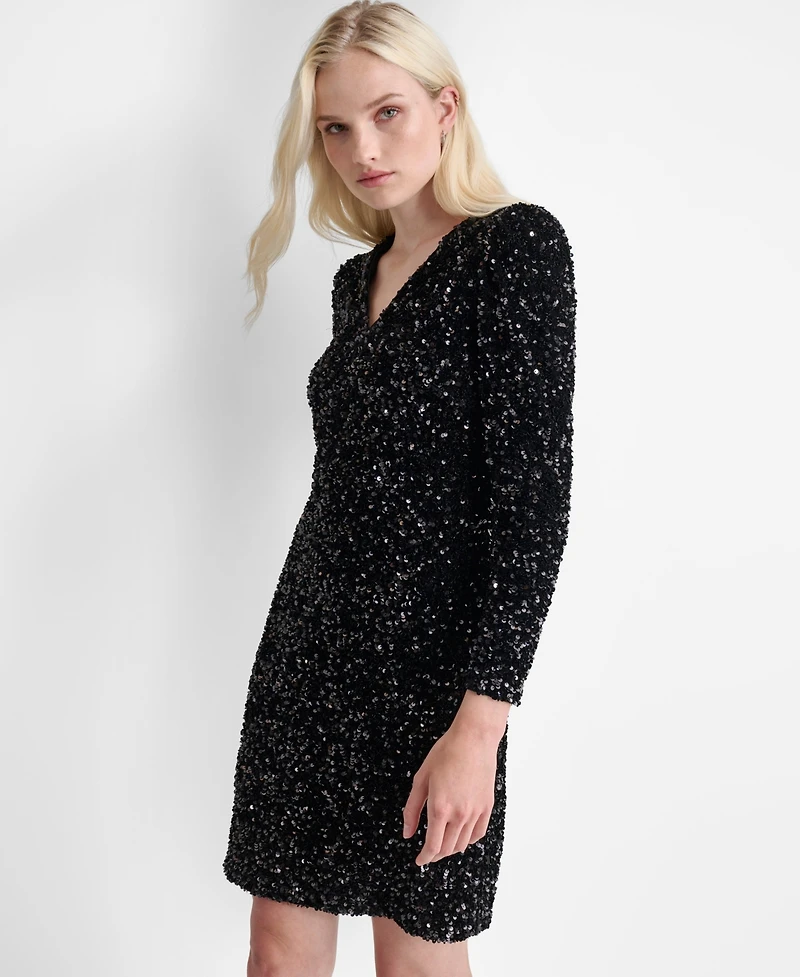Dkny Women's Long Sleeve Sequin Shift Dress