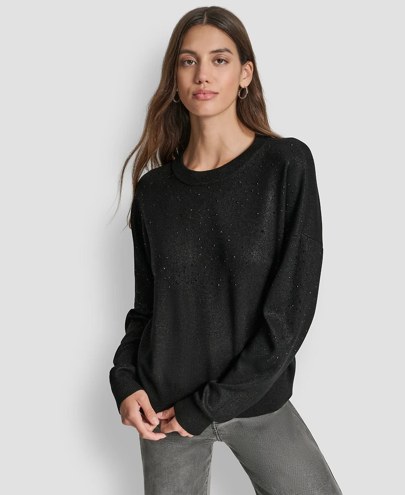Dkny Women's Sparkle Hotfix Long Sleeve Sweater