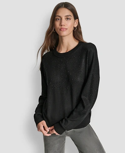 Dkny Women's Sparkle Hotfix Long Sleeve Sweater