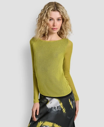 Dkny Women's Double-Layer Color Block Long Sleeves Sweater