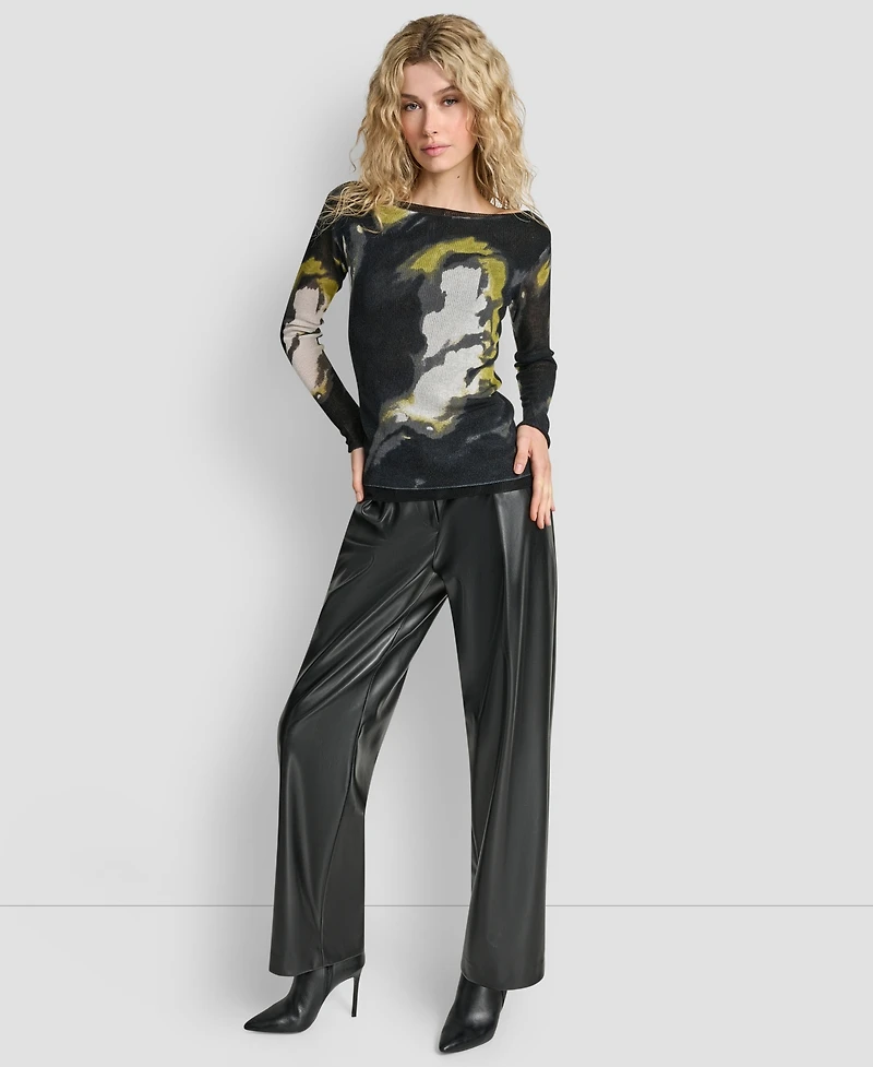 Dkny Women's Printed Double Layer Long Sleeves Sweater